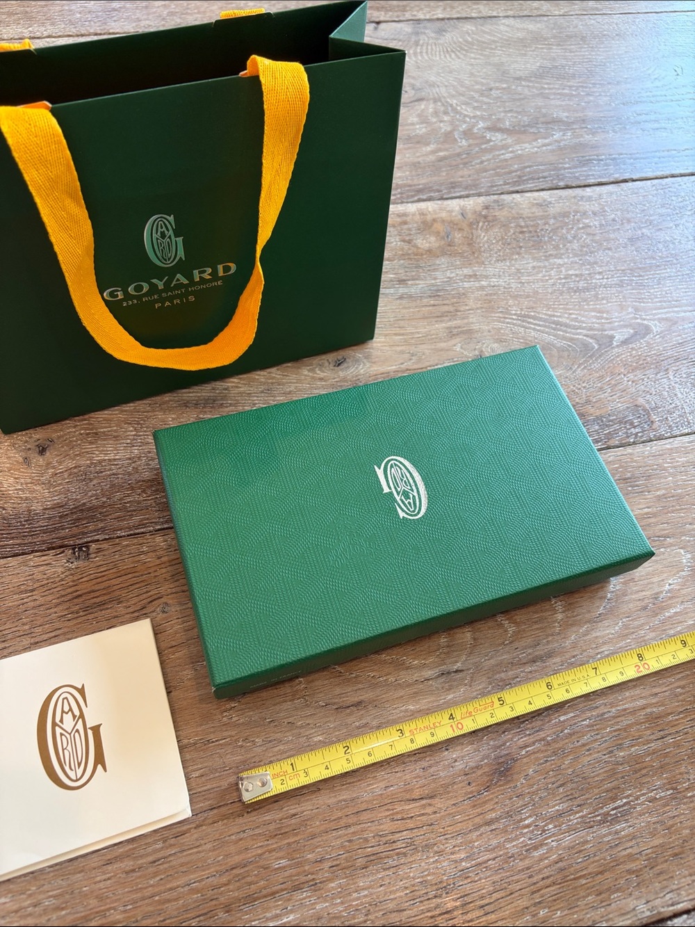 Goyard Green Gift Bag and Box with Yellow Handles